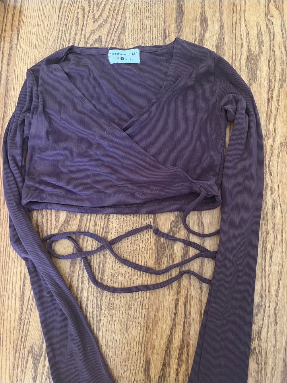 Somewear In L.A. Long Sleeve Wrap Crop Top in Plum